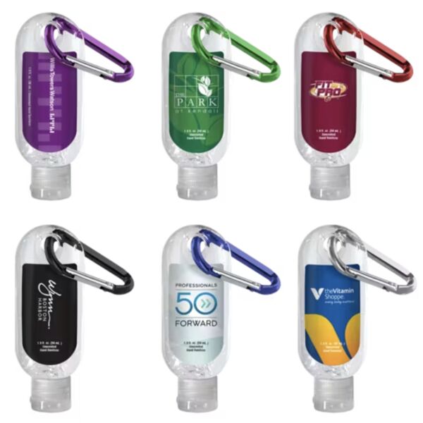 1.9 oz Clear Sanitizer with Carabiner attached to SPF 15 Lip Balm Thumbnail